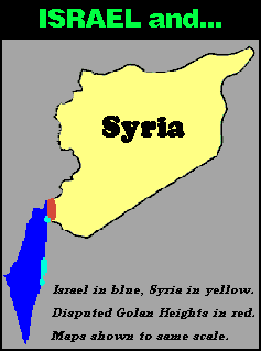 Scaled map comparing the size of Israel to Syria